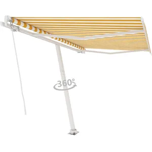 vidaXL Auvent manuel rétractable sur pied 350x250 cm Jaune/blanc pas cher