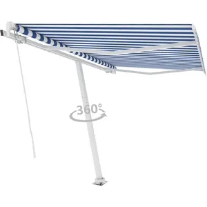 vidaXL Auvent manuel rétractable sur pied 350x250 cm Bleu/blanc pas cher