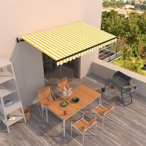 vidaXL Auvent rétractable automatique 450x350 cm Jaune et blanc pas cher