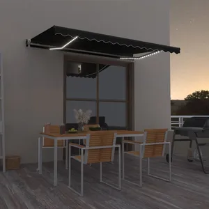 vidaXL Auvent automatique capteur de vent et LED 400x350 cm Anthracite pas cher