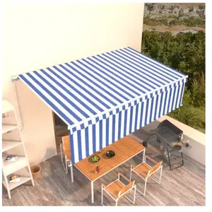 vidaXL Auvent rétractable manuel avec store 5x3 m Bleu et blanc pas cher