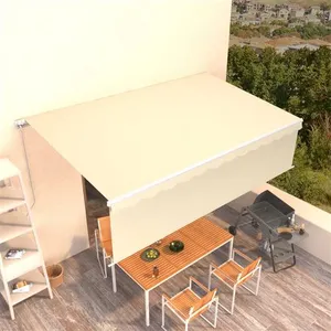 vidaXL Auvent rétractable manuel avec store 5x3 m Crème pas cher