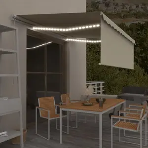 Comparateur de prix : vidaXL Auvent manuel rétractable avec store et LED 4x3 m Crème