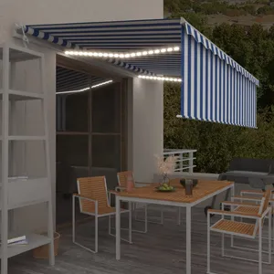 vidaXL Auvent automatique store capteur de vent/LED 5x3m Bleu et blanc pas cher
