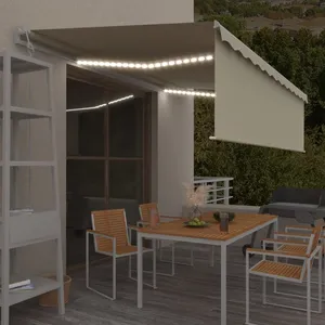 vidaXL Auvent automatique store capteur de vent et LED 5x3 m Crème pas cher