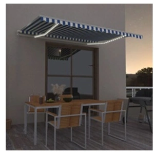 vidaXL Auvent automatique capteur de vent LED 450x350 cm Bleu et blanc pas cher