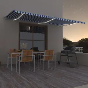 Comparateur de prix : vidaXL Auvent automatique capteur de vent LED 600x350 cm Bleu et blanc