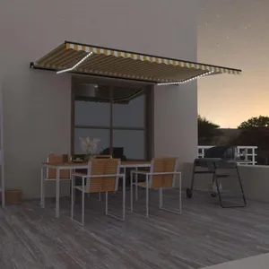 vidaXL Auvent manuel rétractable avec LED 500x300 cm Jaune et blanc pas cher