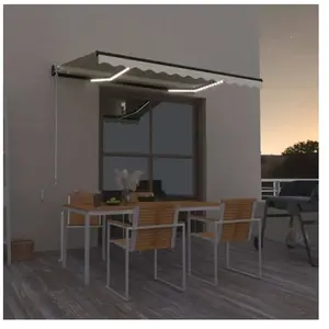 vidaXL Auvent manuel rétractable avec LED 350x250 cm Jaune et blanc pas cher