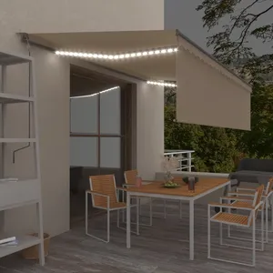 vidaXL Auvent automatique store capteur de vent et LED 5x3 m Crème pas cher