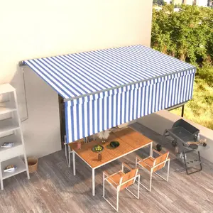 vidaXL Auvent rétractable automatique avec store 5x3 m Bleu et blanc pas cher
