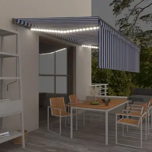 vidaXL Auvent rétractable manuel avec store et LED 5x3 m Bleu et blanc pas cher