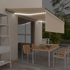 vidaXL Auvent rétractable manuel avec store et LED 5x3 m Crème pas cher