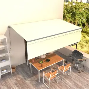 vidaXL Auvent rétractable manuel avec store 5x3 m Crème pas cher