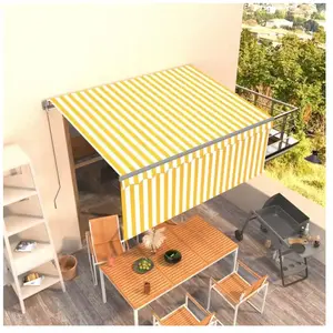 vidaXL Auvent rétractable manuel avec store 3,5x2,5 m Jaune et blanc pas cher