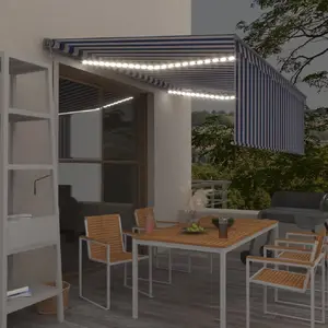 Comparateur de prix : vidaXL Auvent automatique store capteur de vent LED 4,5x3 m Bleu blanc