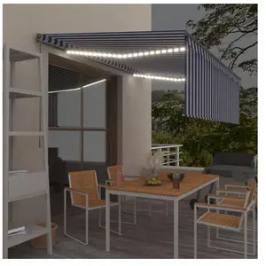 Comparateur de prix : vidaXL Auvent manuel rétractable avec store et LED 4x3 m Bleu et blanc