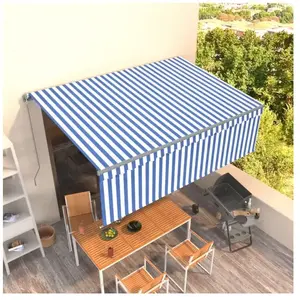 vidaXL Auvent manuel rétractable avec store 4x3 m Bleu et blanc pas cher
