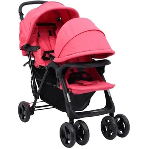 vidaXL Poussette à deux places Rouge Acier