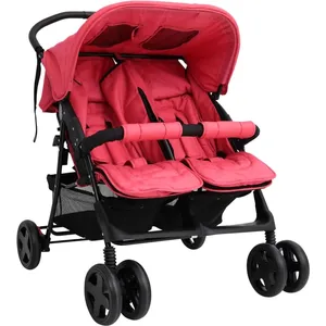 vidaXL Poussette à deux places Rouge Acier
