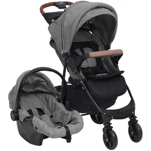 vidaXL Poussette pour bébé 3-en-1 Gris clair Acier