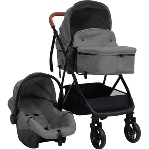 vidaXL Poussette pour bébé 3-en-1 Gris clair et noir Acier