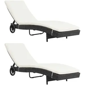 vidaXL Chaises longues lot de 2 avec roues et coussins Résine tresséeVendu parvidaxl
