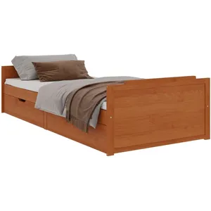 vidaXL Cadre de lit avec tiroirs Marron miel Pin massif 90x200 cm pas cher