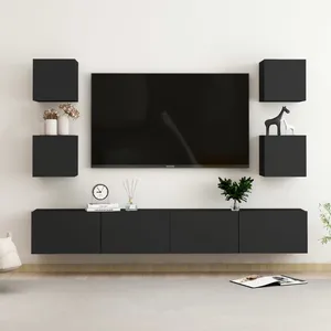 vidaXL Vidaxl Ensemble De Meubles Tv 6 Pcs Noir Bois D'ingénierie pas cher