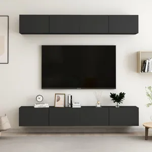vidaXL Vidaxl Meubles Tv 4 Pcs Noir 100x30x30 Cm Bois D'ingénierie