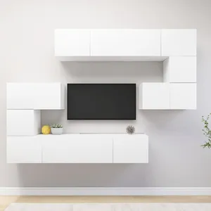 vidaXL Ensemble de meuble TV 8 pcs Blanc Aggloméré
