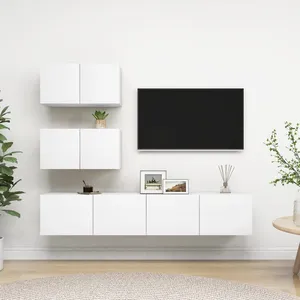 vidaXL Ensemble de meuble TV 4 pcs Blanc Aggloméré pas cher