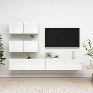 Vidaxl - Ensemble de meuble tv 4 pcs,Banc tv Blanc brillant Aggloméré