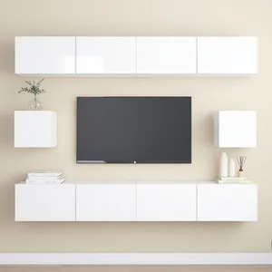 vidaXL Ensemble de meubles TV 6 pcs Blanc brillant Bois d'ingénierie pas cher