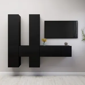 vidaXL Vidaxl Ensemble De Meubles Tv 7 Pcs Noir Bois D'ingénierie pas cher