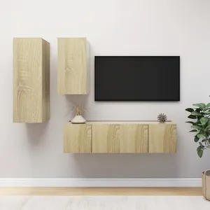 vidaXL 4-delige Tv-meubelset bewerkt hout sonoma eikenkleurig3079046 pas cher