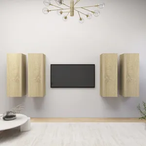 Comparateur de prix : vidaXL Meubles TV 4 pcs Chêne sonoma 30,5x30x90 cm Bois d'ingénierie