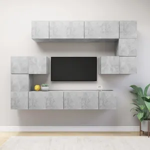 vidaXL Vidaxl Ensemble De Meubles Tv 10 Pcs Gris Béton Bois D'ingénierie pas cher