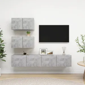 vidaXL Vidaxl Ensemble De Meubles Tv 4 Pcs Gris Béton Bois D'ingénierie pas cher