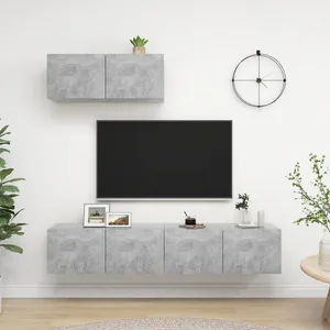 vidaXL Vidaxl Meubles Tv 3 Pcs Gris Béton Bois D'ingénierie pas cher