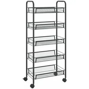 Comparateur de prix : vidaXL Chariot de cuisine à 5 niveaux Noir 46x26x105 cm Fer