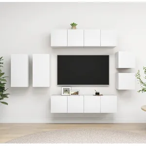 vidaXL Ensemble de meuble TV 8 pcs Blanc Aggloméré pas cher
