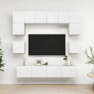 vidaXL Ensemble de meuble TV 8 pcs Blanc Aggloméré pas cher