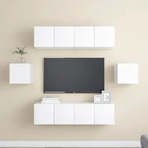 vidaXL Vidaxl Ensemble De Meubles Tv 6 Pcs Blanc Bois D'ingénierie pas cher