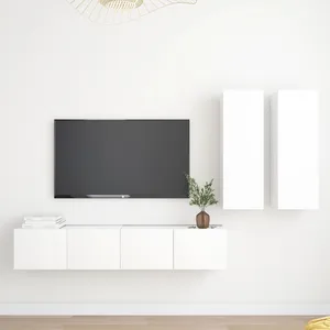 vidaXL Ensemble de meubles TV 4 pcs Blanc Bois d'ingénierie 3078686 pas cher