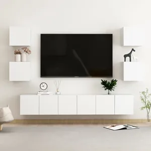 vidaXL Ensemble de meubles TV 7 pcs Blanc Bois d'ingénierie 3078661 pas cher