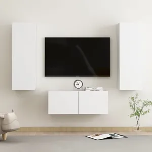 vidaXL Vidaxl Ensemble De Meubles Tv 3 Pcs Blanc Bois D'ingénierie pas cher