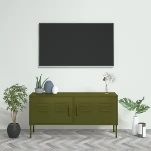 Comparateur de prix : vidaXL Meuble TV Vert olive 105x35x50 cm Acier