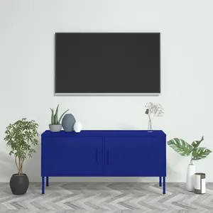 Comparateur de prix : vidaXL Meuble TV Bleu marine 105x35x50 cm Acier