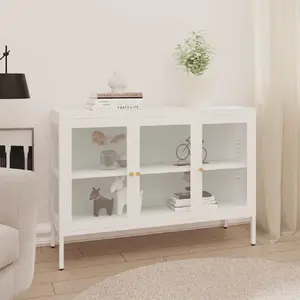vidaXL Buffet Blanc 105x35x70 cm Acier et verre pas cher